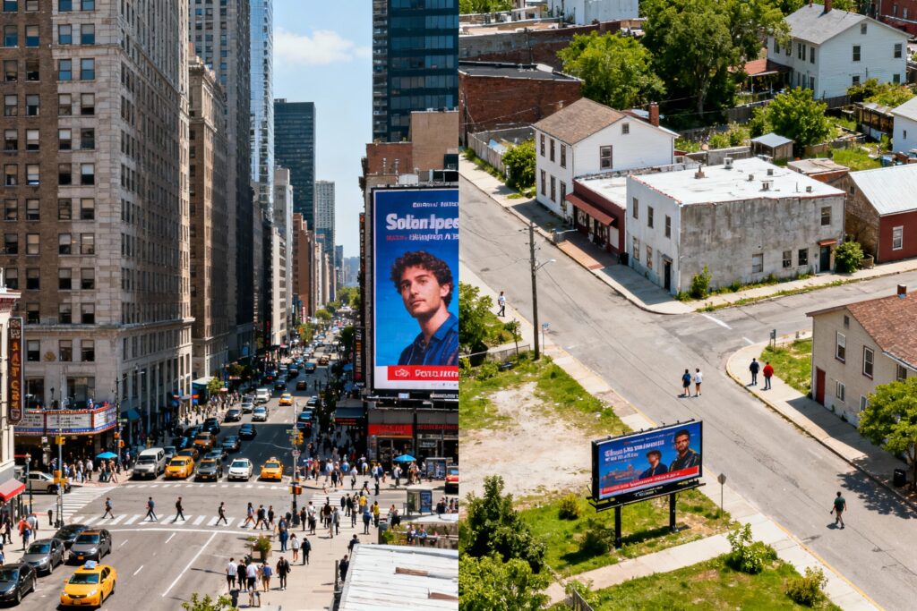 Porównanie bilboardu w małym i dużym mieście