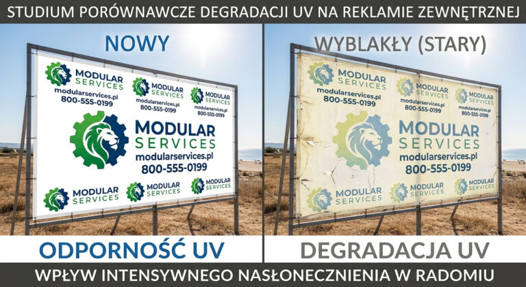 wyblakly-baner-reklamowy-na-sloncu.jpg, alt: Zniszczony i wyblakły baner reklamowy pod wpływem słońca